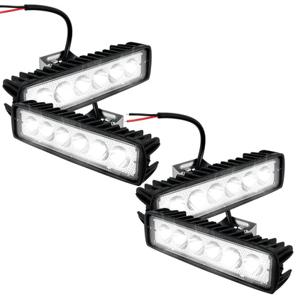 18W LED Work Light Bar, 6 LED 6000K White, Spot and Flood Combo, Aluminum Housing, Single, 2 or 4 Pack, for Trucks, ATVs and Boats