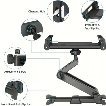 Telescopic Headrest Tablet and Phone Holder for Car Back Seat, Fits 5 to 13 Inch Devices, Rotates and Tilts, Black or Red
