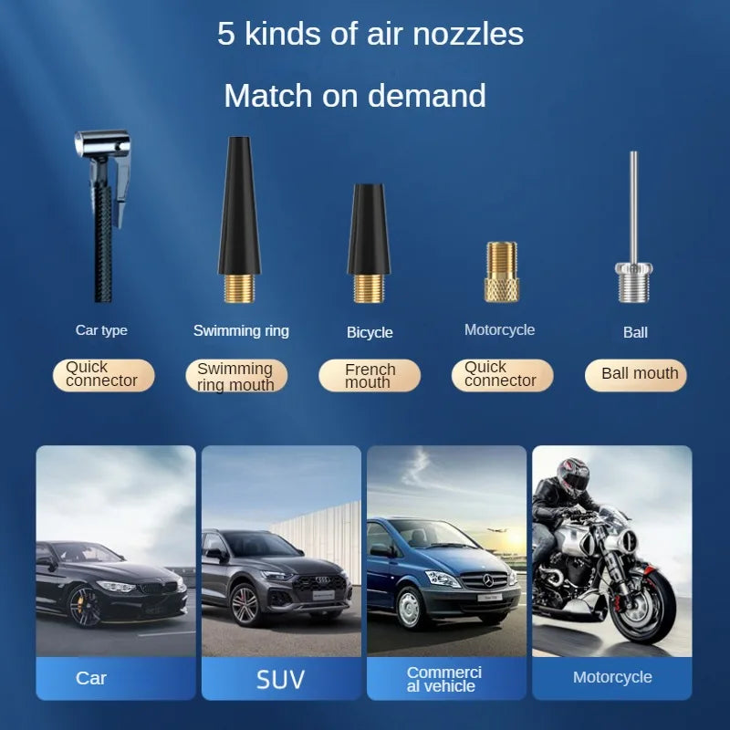 Nozzle adapters for car tires, pool floats, bikes, motorcycles and balls