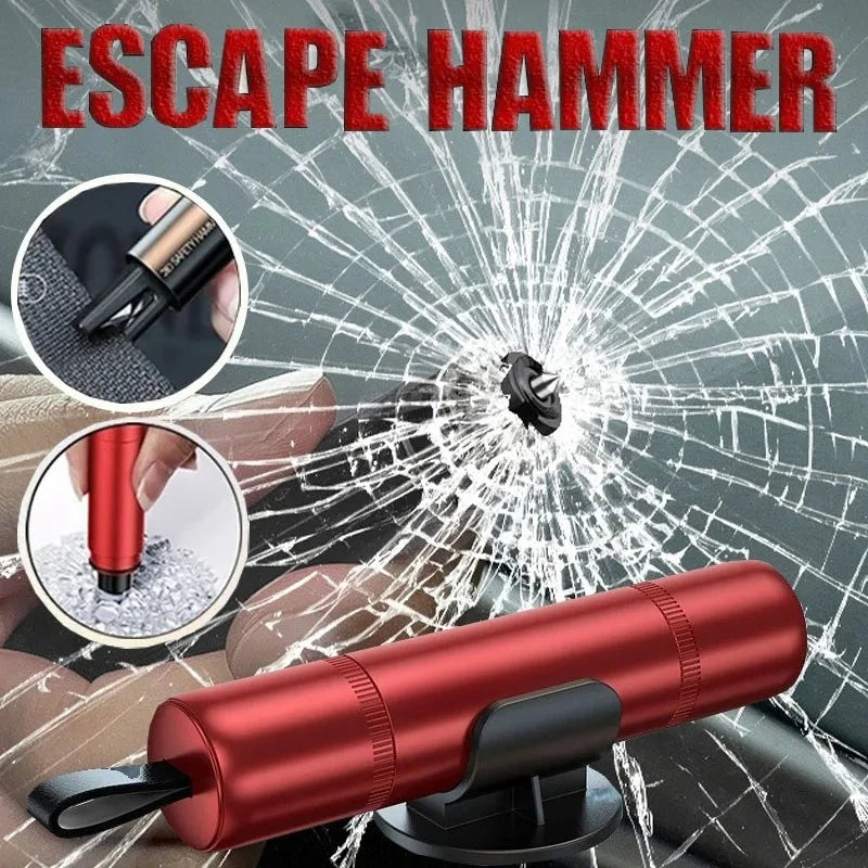 2 in 1 Car Safety Hammer with Seat Belt Cutter, Tungsten Steel Window Breaker and Emergency Escape Tool, 2 Styles, Red or Black
