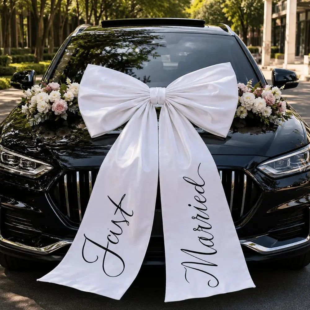 Elegant White Wedding Car Bow, Large 32 x 24 in Ribbon Bow for the Wedding Car, Bridal Decor and Wedding Photos