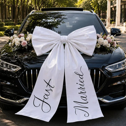 Elegant White Wedding Car Bow, Large 32 x 24 in Ribbon Bow for the Wedding Car, Bridal Decor and Wedding Photos