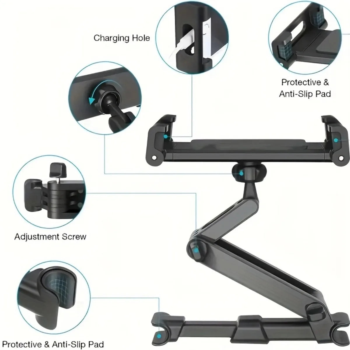 Headrest Tablet Holder for Car Back Seat, Fits 4.7 to 12.9 Inch Tablets and Phones, 360 Degree Rotation, Red or Black