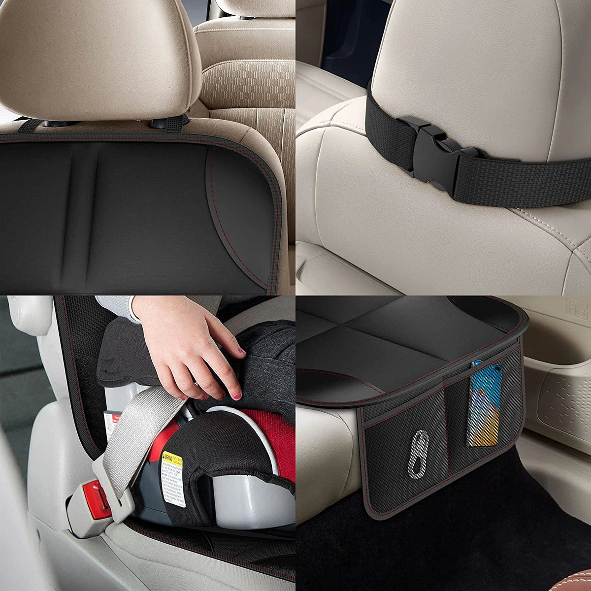 Car Seat Protector for Child Car Seats and Pets, Non-Slip 600D Oxford Back Seat Cover with Storage Pockets, 1 or 2 Pack