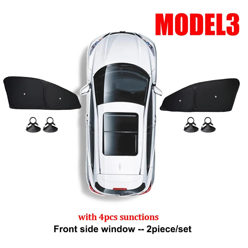 Privacy Window Shade Set for Tesla Model 3 and Model Y 2021-2026, Suction Cup Side Shades, Front and Rear Windshield Shades, 1 to 8 Pieces