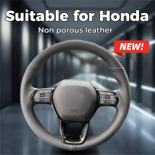 Steering Wheel Cover for Honda Civic 2022 (11th Gen), Hand-Sewn Leather Wrap with Sewing Kit, 11 Stitching Colors