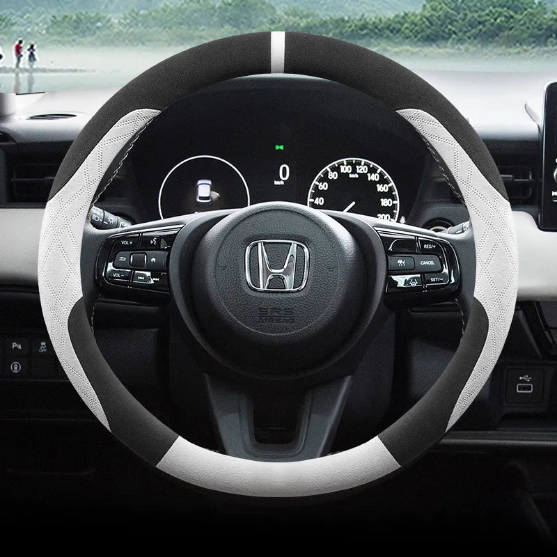 Steering Wheel Cover for Honda Civic, CR-V, Accord, Pilot and Passport, Two-Tone Suede, 15 in (37-38 cm), O or D Shape, 9 Colors
