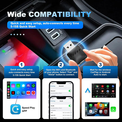 Mini Wireless CarPlay and Android Auto Adapter, 2-in-1 USB-A Dongle for Cars with Factory Wired CarPlay or Android Auto