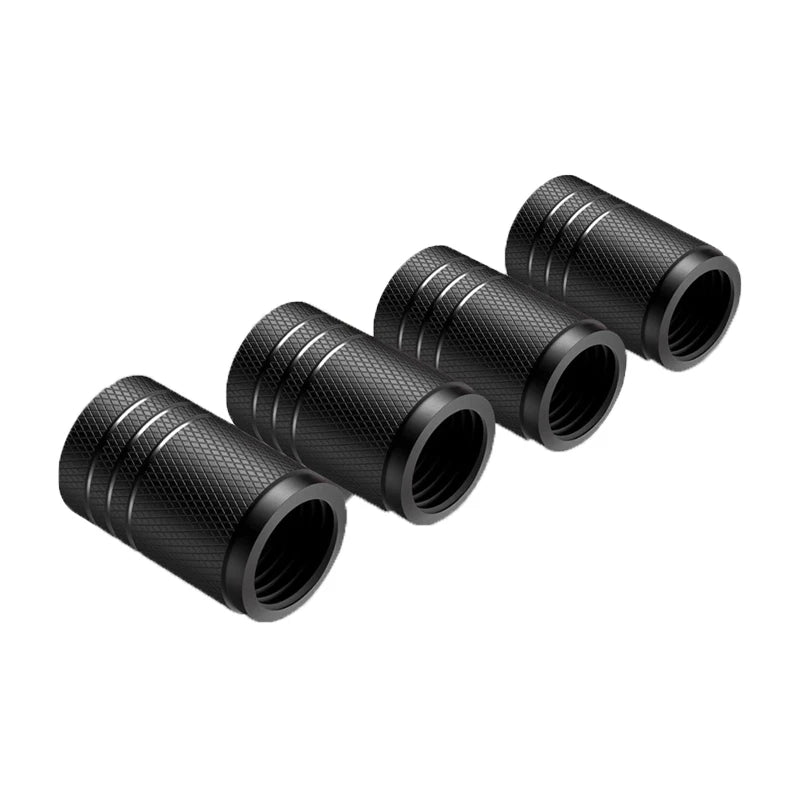 Aluminum Tire Valve Stem Caps, Knurled Grip, Set of 4, Universal Fit for Standard Schrader Valves, Silver, Red or Black