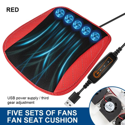 USB Cooling Seat Cushion with 5 or 8 Fans, 3 Speed Ventilated Seat Pad for Car, Home or Office Chair, 16.9 x 16.9 Inch