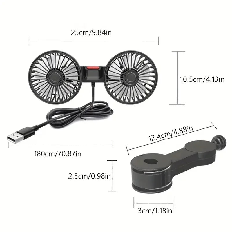 Dual Head Car Fan for Headrest, 3 Speed USB Seat Back Cooling Fan with Flexible Silicone Neck, 360 Degree Adjustable, 4 Colors