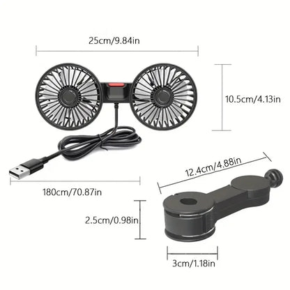 Dual Head Car Fan for Headrest, 3 Speed USB Seat Back Cooling Fan with Flexible Silicone Neck, 360 Degree Adjustable, 4 Colors