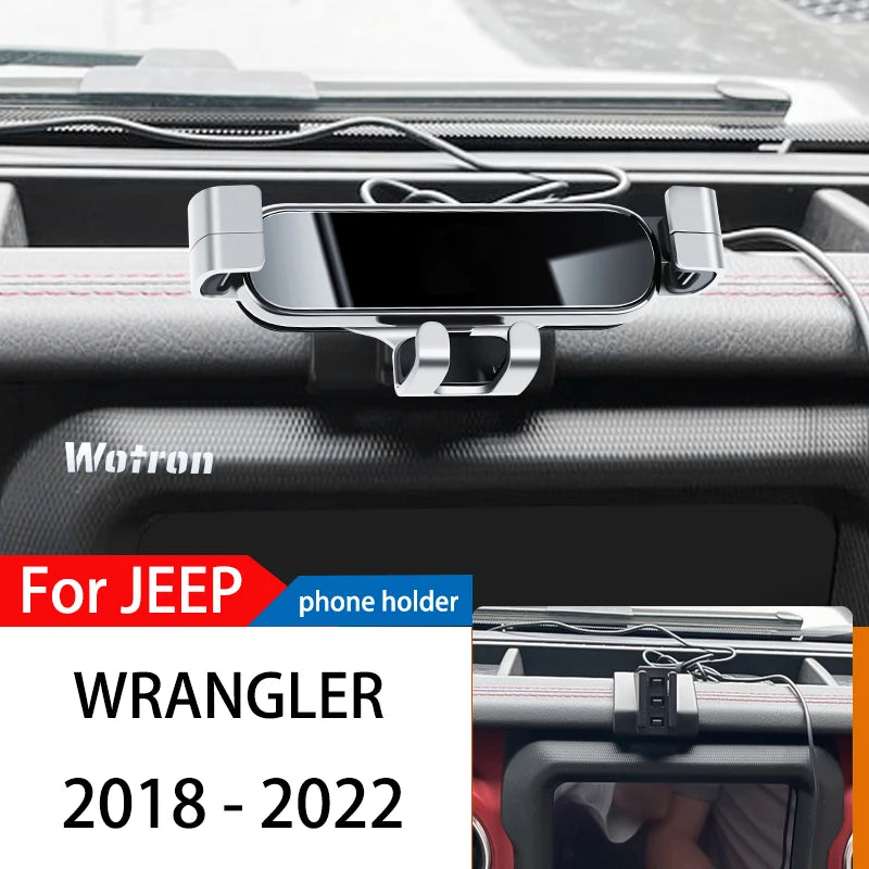 Gravity Phone Mount for Jeep Wrangler 2018-2022, Vehicle-Specific Base with Ball Head, Aluminum Alloy Holder Turns 360 Degrees, 3 Styles