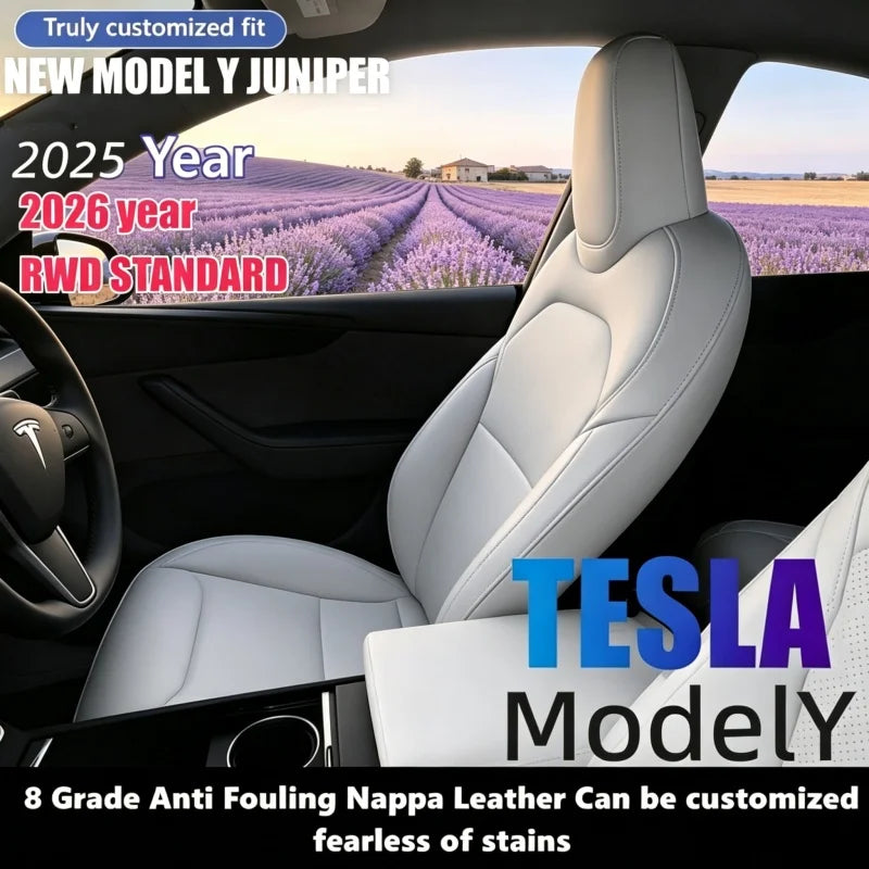 Full-Wrap Seat Covers for Tesla Model Y Juniper and Model 3 Highland 2024-2026, Front or Rear Half Set with Armrest Cover