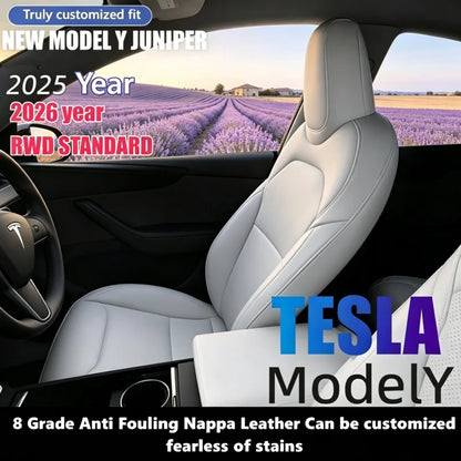 Full-Wrap Seat Covers for Tesla Model Y Juniper and Model 3 Highland 2024-2026, Front or Rear Half Set with Armrest Cover