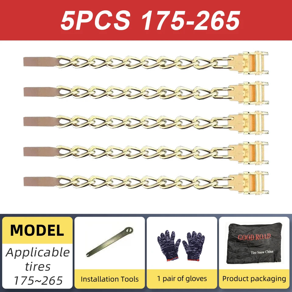 Set of 5 steel snow chain straps