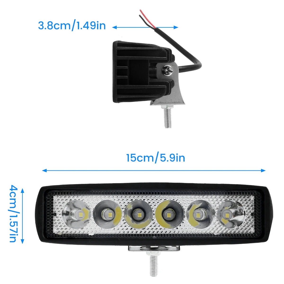 18W LED Work Light Bar, 6 LED 6000K White, Spot and Flood Combo, Aluminum Housing, Single, 2 or 4 Pack, for Trucks, ATVs and Boats
