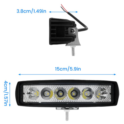 18W LED Work Light Bar, 6 LED 6000K White, Spot and Flood Combo, Aluminum Housing, Single, 2 or 4 Pack, for Trucks, ATVs and Boats