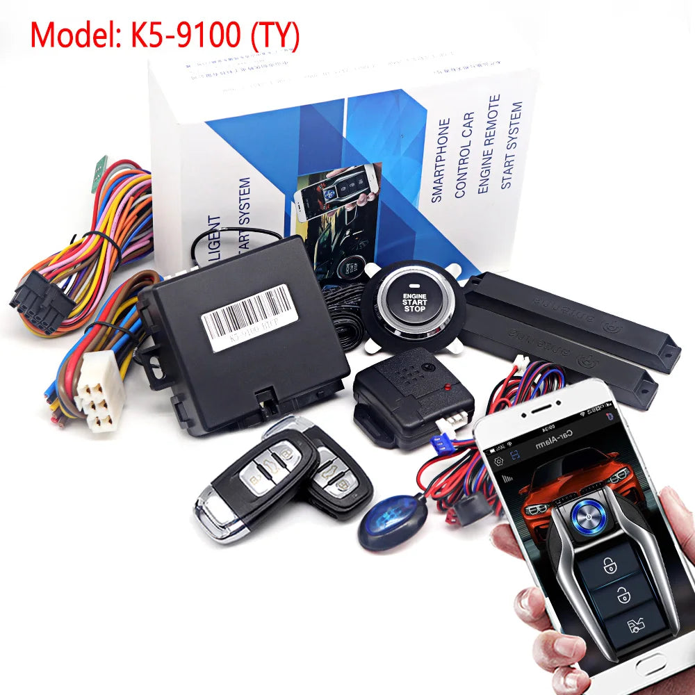 Keyless Entry and Push Button Start Kit with Remote Start and App Control, Aftermarket Car Alarm, Professional Installation Required