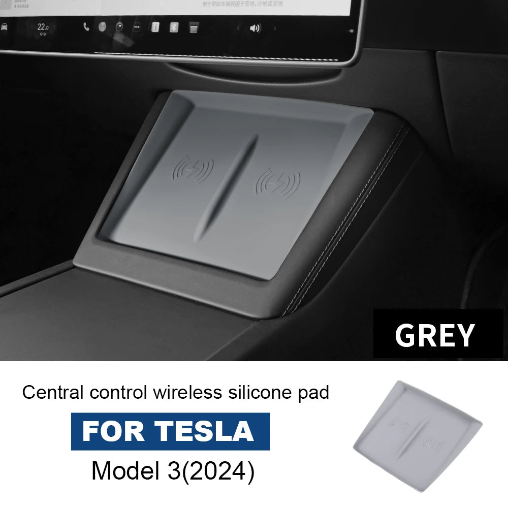 Silicone Charging Pad Mat for Tesla Model 3 Highland 2024-2026 and Model Y Juniper 2025-2026, 9.1 x 7.1 in Non-Slip Mat, 3 Colors