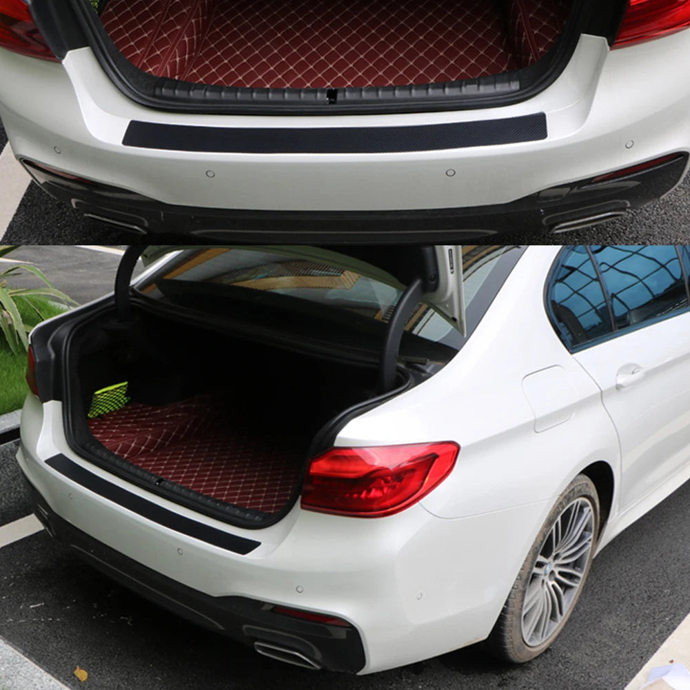 Rear Bumper Protector Sticker, Self-Adhesive 3D Carbon Fiber Film Trunk Sill Guard, 35 or 41 Inch for Cars, SUVs and Minivans