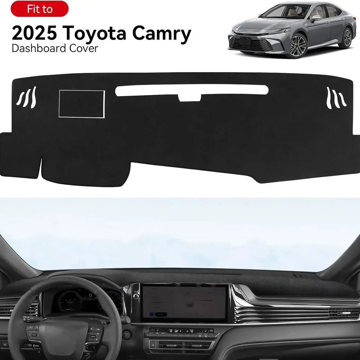 Flannel Dashboard Cover for Toyota Camry 2025-2026, Dash Mat with Non-Slip Silicone Backing and Cutouts for Vents and Sensors