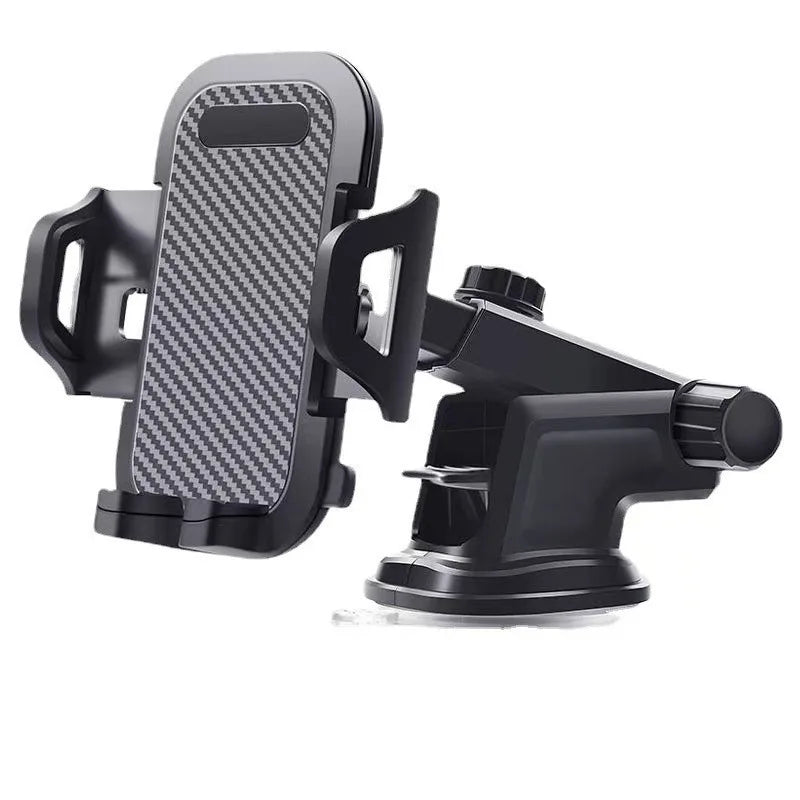 Suction cup car phone mount with telescopic arm, carbon-fiber pattern cradle