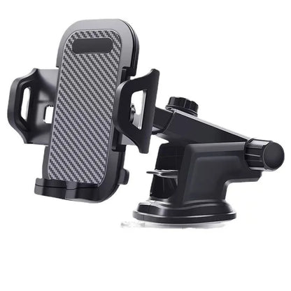 Suction cup car phone mount with telescopic arm, carbon-fiber pattern cradle