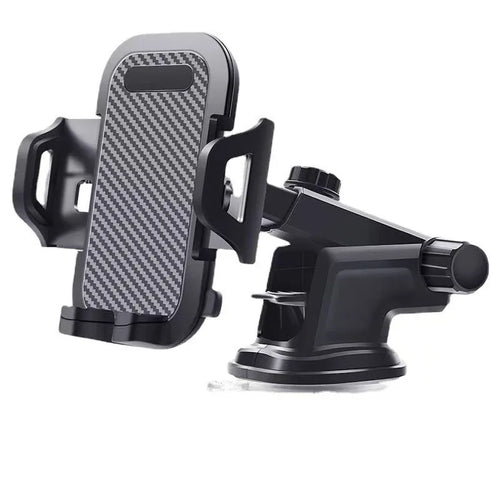Suction cup car phone mount with telescopic arm, carbon-fiber pattern cradle