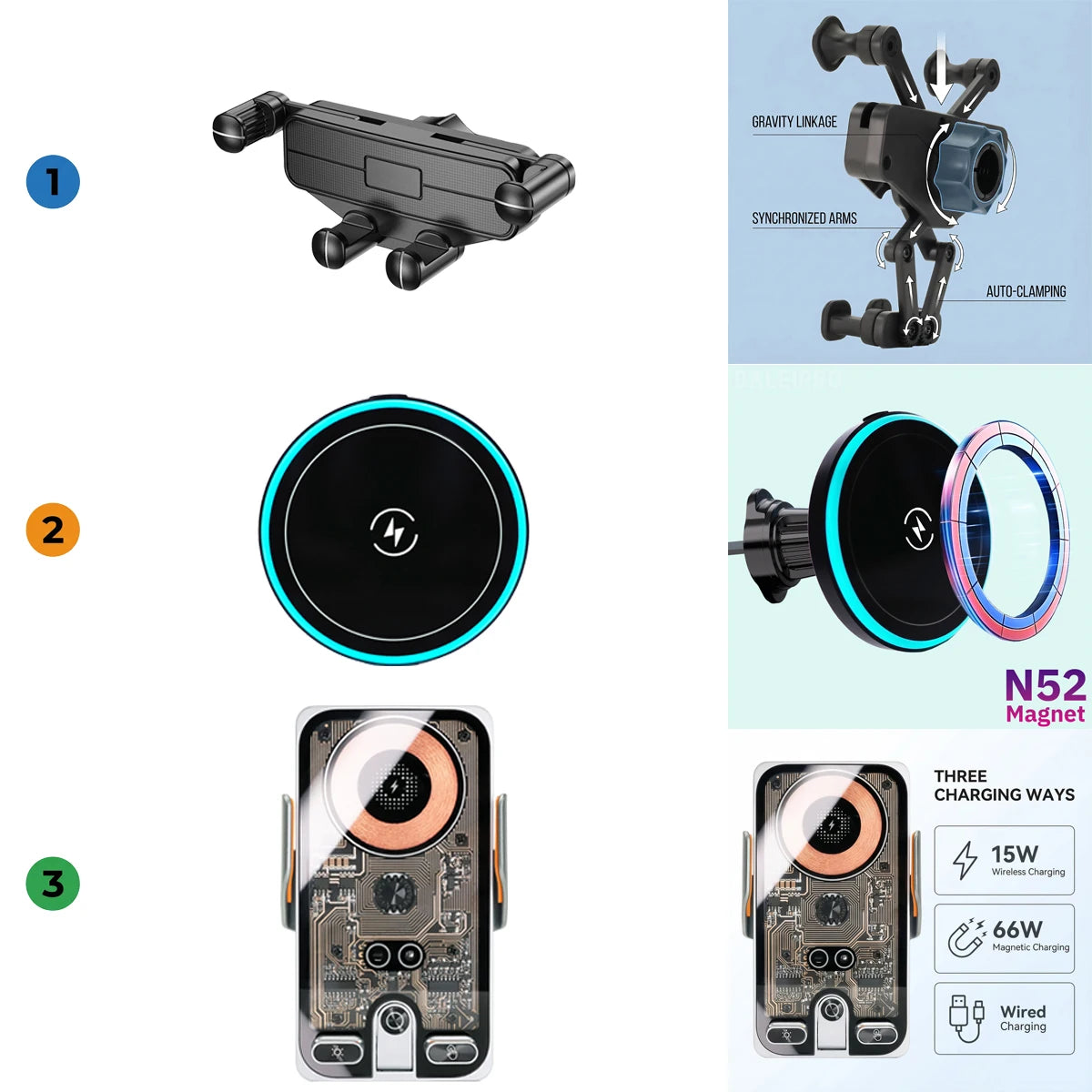 Screen Phone Mount for Jeep Wrangler 2024-2027 (JL), Clip-On Screen Base with 17 mm Ball, Gravity Holder or Wireless Charging Holder