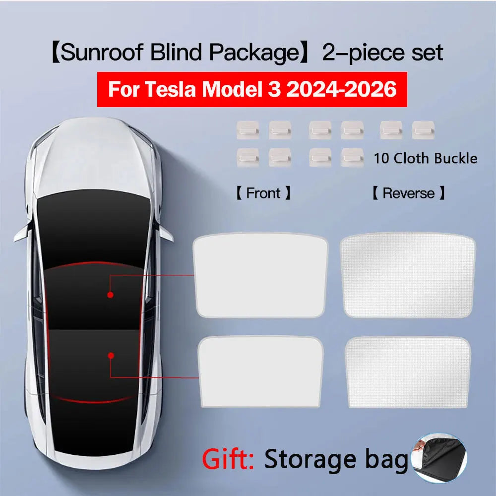 Glass Roof Sunshade for Tesla Model Y 2020-2024 and Juniper, Model 3 2017-2023 and Highland, Clip-On Shades in Black, White or Blue