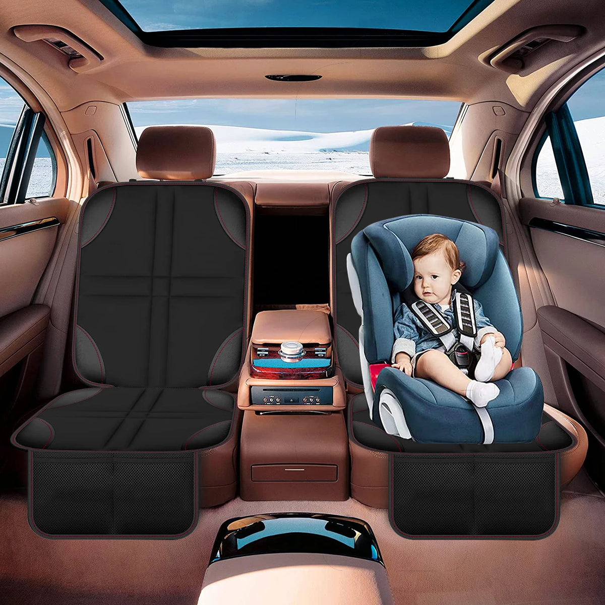 Car Seat Protector for Child Car Seats and Pets, Non-Slip 600D Oxford Back Seat Cover with Storage Pockets, 1 or 2 Pack