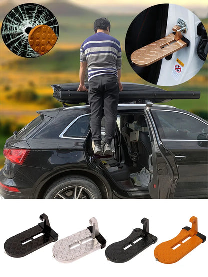 Foldable Car Door Latch Step for Roof Rack Access, Aluminum Alloy Foot Pedal with Anti-Slip Surface, Silver, Black or Orange