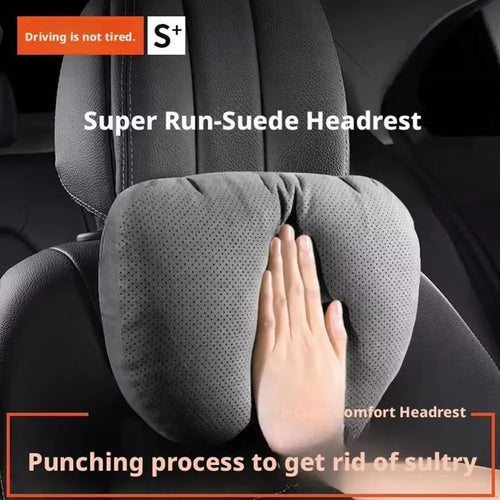 Faux Suede Car Headrest Neck Pillow, Soft Neck Support Cushion with Elastic Back for Front and Rear Seats, 18 Styles