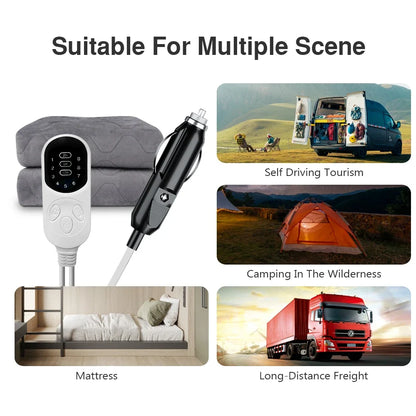 12V Heated Mattress Pad for SUV and RV Car Camping, Plush Electric Heating Mat, Single 28 x 71 in or Double 47 x 59 in