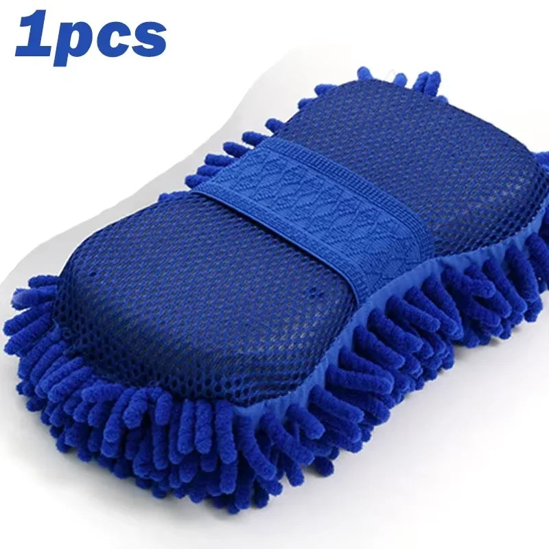 Chenille Microfiber Car Wash Sponge with Hand Strap, Soft Wash Pad for Paint, Wheels and Windows, 1 or 2 Pack, Blue