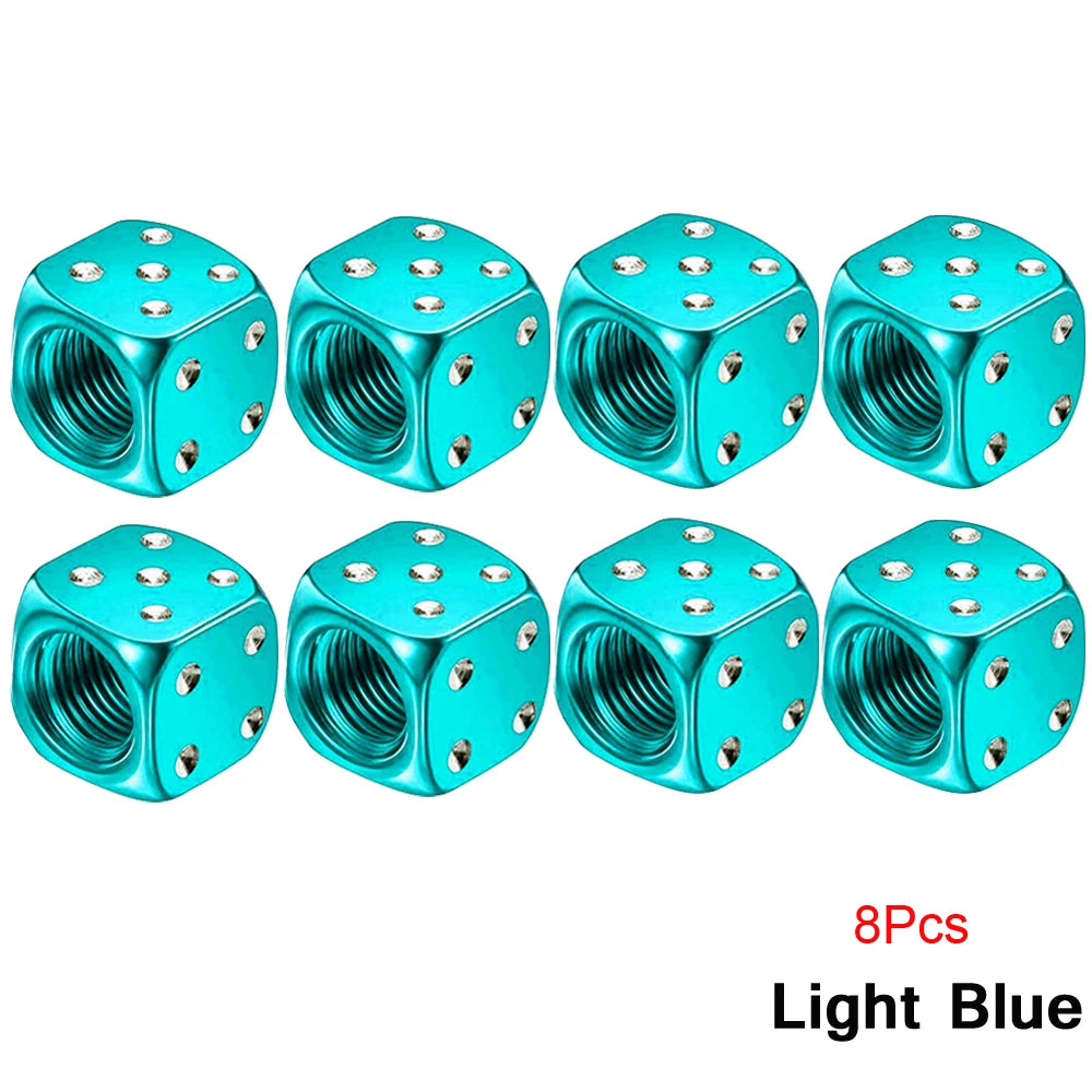 Dice Tire Valve Stem Caps, Dustproof Valve Covers for Cars, Trucks, Motorcycles and Bikes, 4 or 8 Pack, 11 Colors