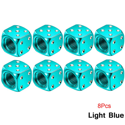Dice Tire Valve Stem Caps, Dustproof Valve Covers for Cars, Trucks, Motorcycles and Bikes, 4 or 8 Pack, 11 Colors