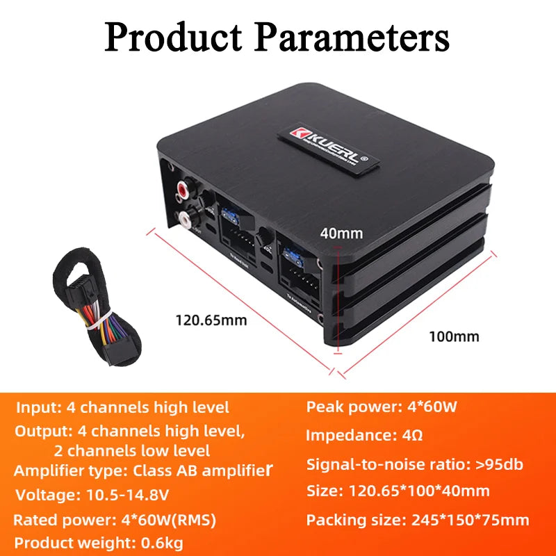 Car amplifier specifications with the wiring harness