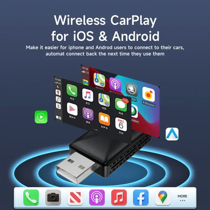 Wired to Wireless CarPlay and Android Auto Adapter, Automatic Mode Switching, for Cars with Factory Wired CarPlay or Android Auto