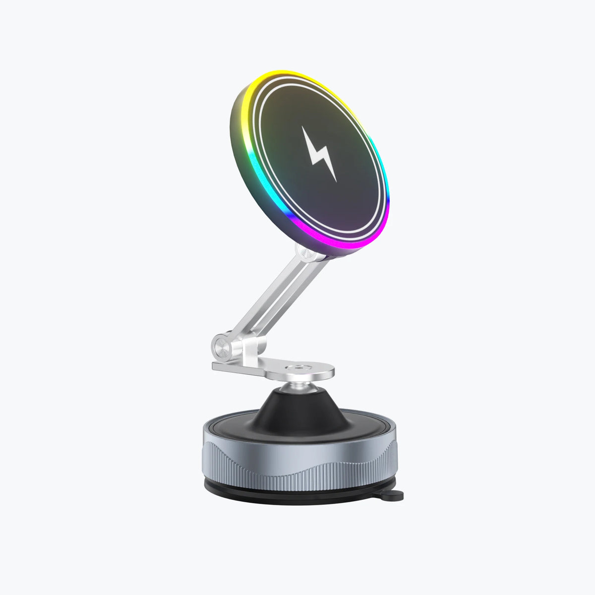 Magnetic Wireless Car Charger with Vacuum Suction Base, 15W Phone Mount with 360 Degree Rotation and RGB Light, 7 Models