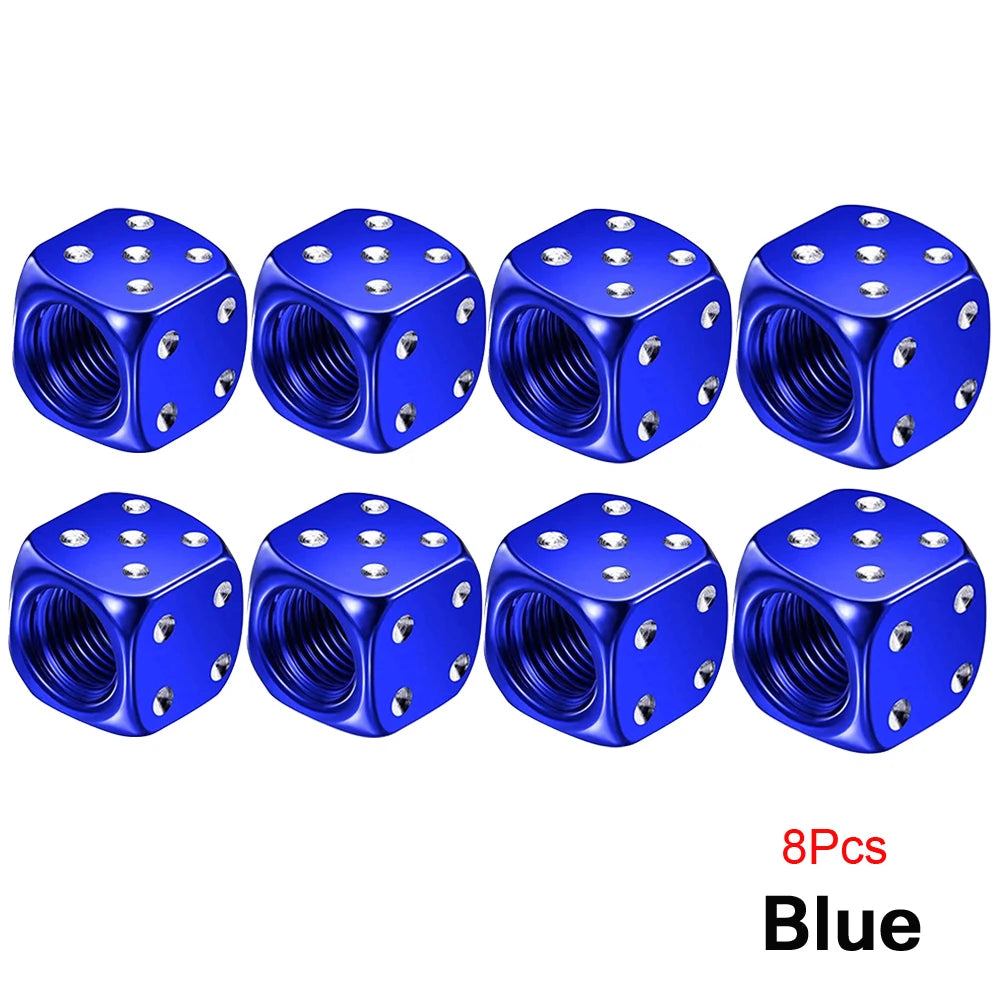 Dice Tire Valve Stem Caps, Dustproof Valve Covers for Cars, Trucks, Motorcycles and Bikes, 4 or 8 Pack, 11 Colors