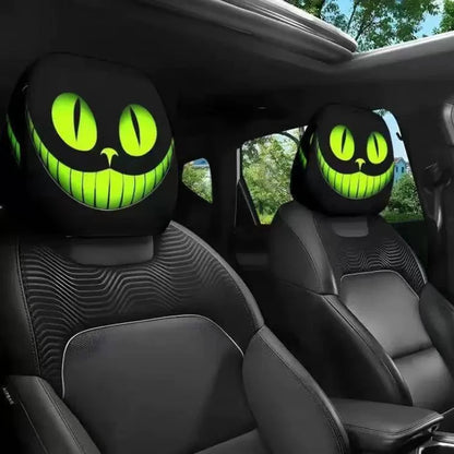 Halloween Funny Face Car Headrest Covers, Set of 2 Double-Sided Printed Polyester Covers, Easy to Wash, 17 Styles