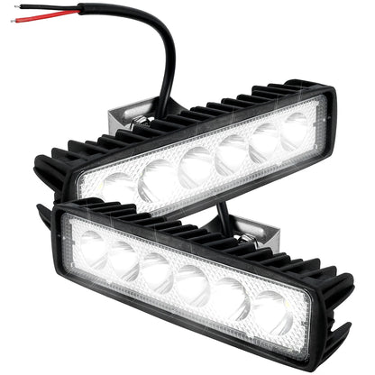 18W LED Work Light Bar, 6 LED 6000K White, Spot and Flood Combo, Aluminum Housing, Single, 2 or 4 Pack, for Trucks, ATVs and Boats