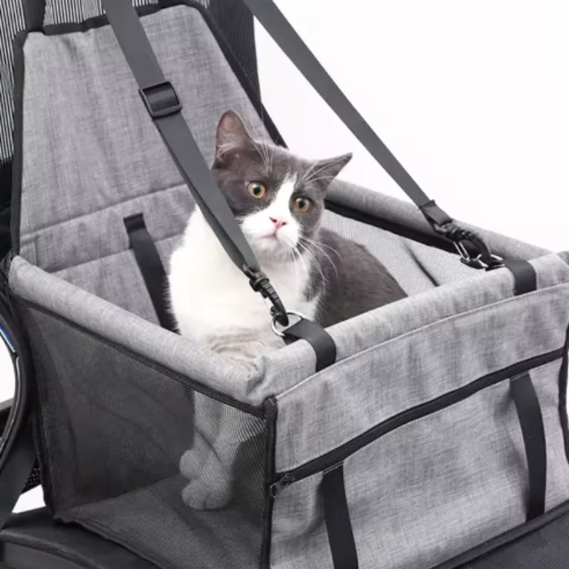 Foldable Pet Car Seat Basket and Travel Bag for Dogs and Cats, Stable Structure, Polyester, 9 Color Options