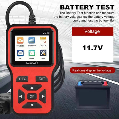 Battery test showing 11.7V on the scanner screen