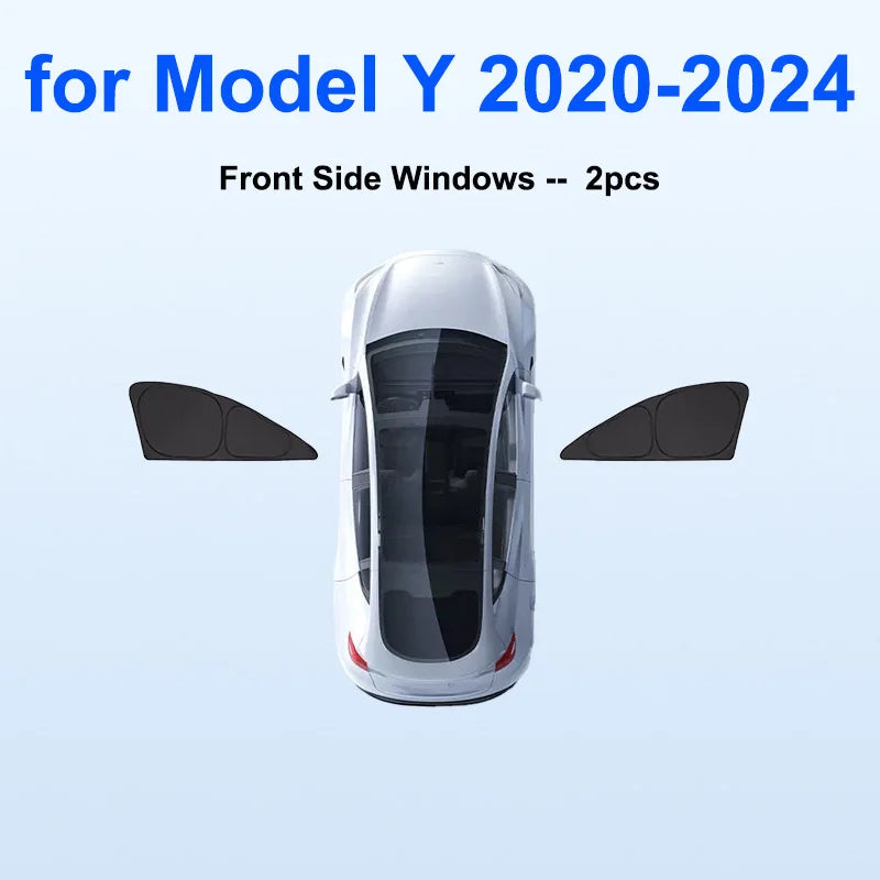 Blackout Sun Shades for Tesla Model Y 2020-2024 and Juniper 2025+, Windshield, Side Window and Full 8-Piece Privacy Sets