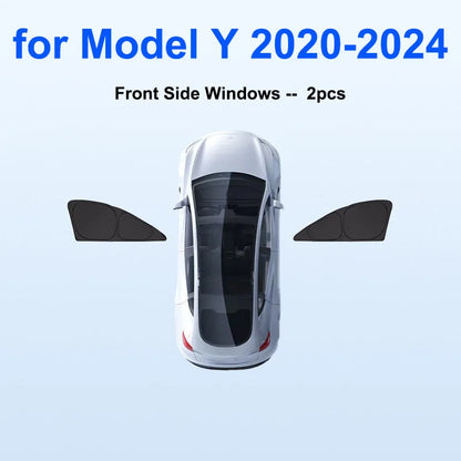 Blackout Sun Shades for Tesla Model Y 2020-2024 and Juniper 2025+, Windshield, Side Window and Full 8-Piece Privacy Sets