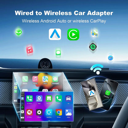 Mini Wireless CarPlay and Android Auto Adapter, 2-in-1 USB-A Dongle for Cars with Factory Wired CarPlay or Android Auto