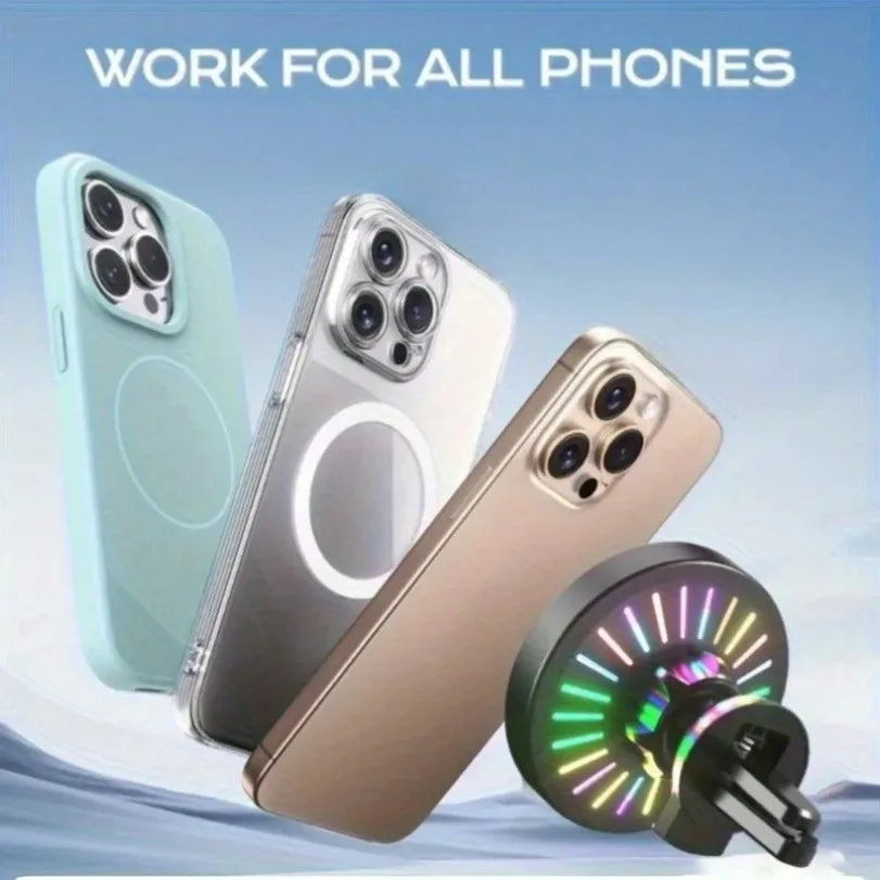 RGB Magnetic Wireless Car Charger, Air Vent Phone Mount with 360 Degree Ball Joint, for iPhone 12 and Newer, Black or White